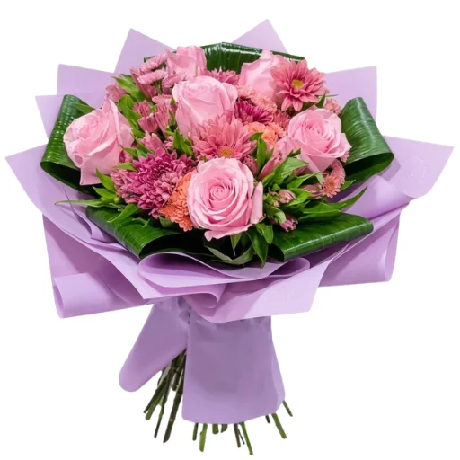 Ramo de 6 flores rosas rosadas importadas y flores de estacion